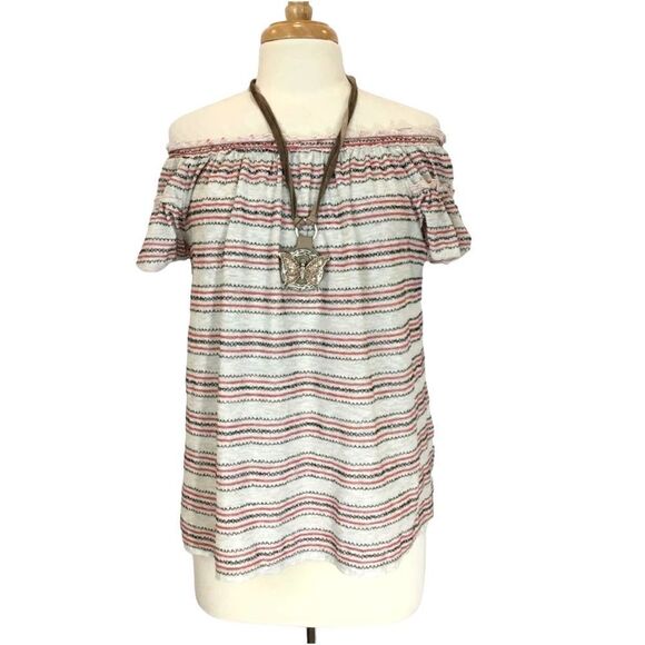 Max Studio Off The Shoulder Striped Top Size Medium - Picture 2 of 6